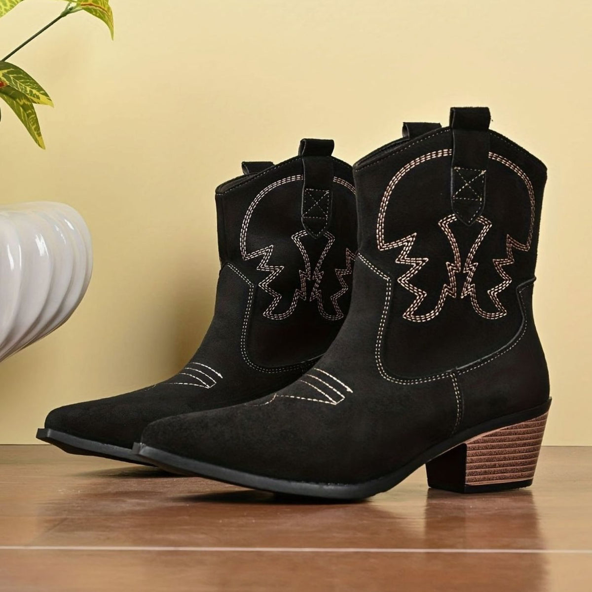 Penelope | Women's Wide-Calf Embroidered Slip-On Western Cowboy Booties