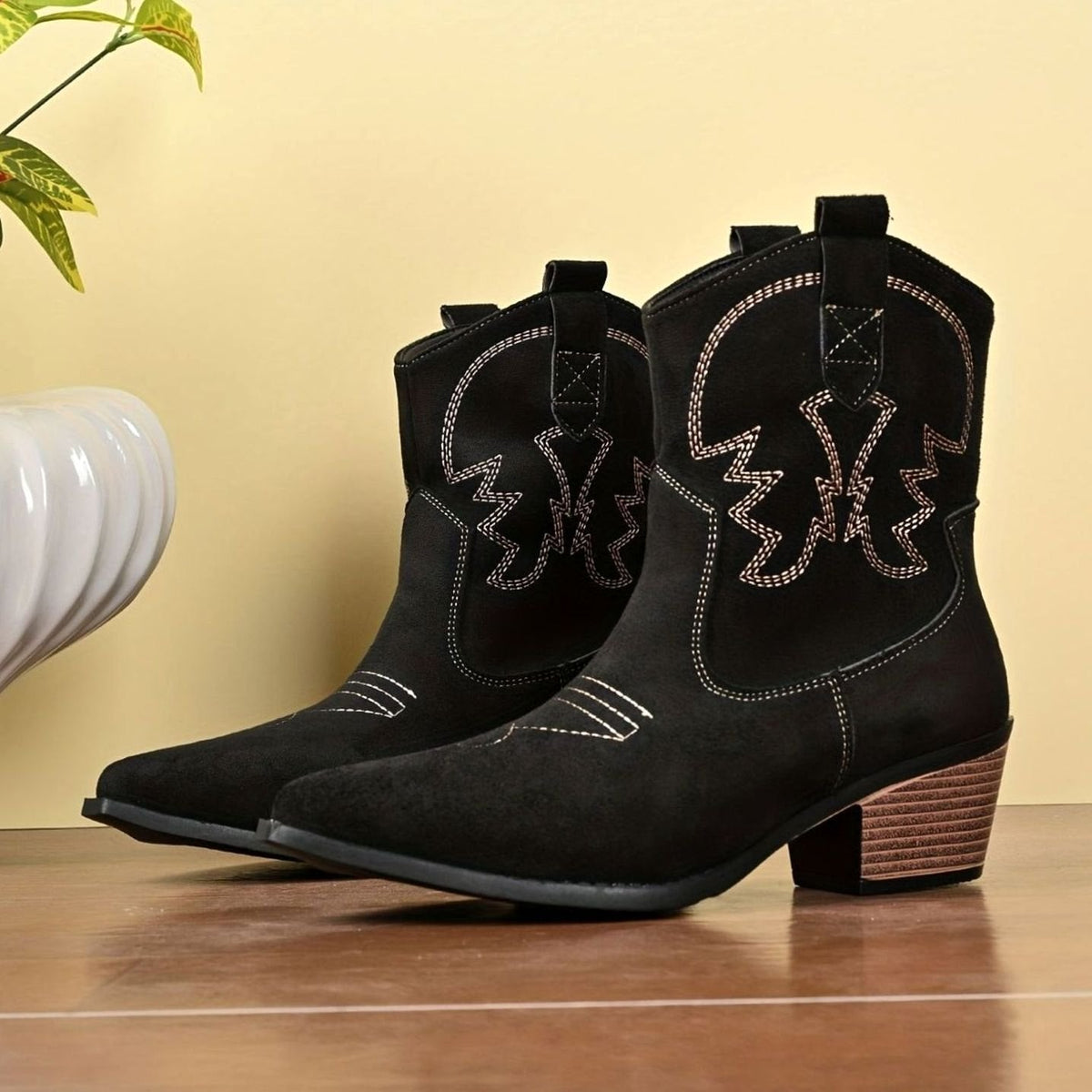 Penelope | Women's Wide-Calf Embroidered Slip-On Western Cowboy Booties