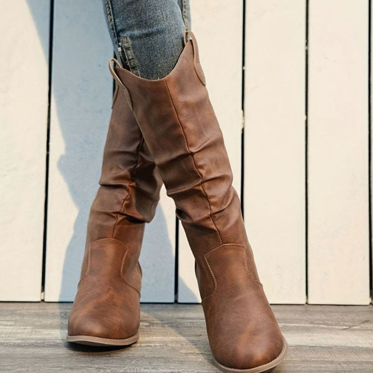Sophia | Women's Wide-Calf Flat-Heel Pull-On Western Knee-High Boots