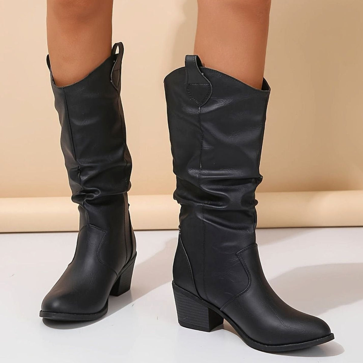 Sophia | Women's Wide-Calf Flat-Heel Pull-On Western Knee-High Boots
