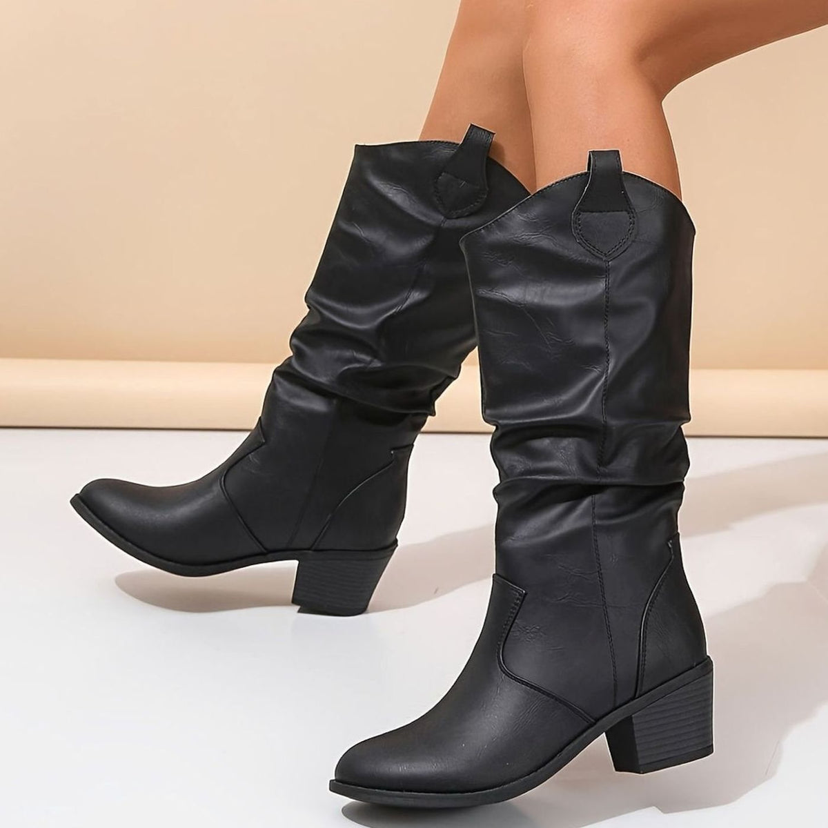 Sophia | Women's Wide-Calf Flat-Heel Pull-On Western Knee-High Boots
