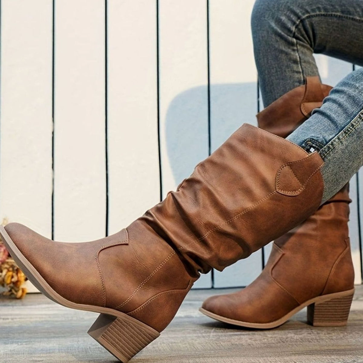 Sophia | Women's Wide-Calf Flat-Heel Pull-On Western Knee-High Boots