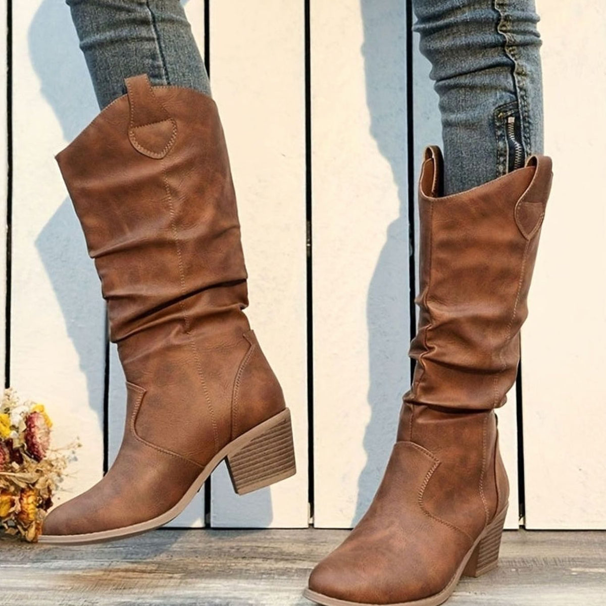 Sophia | Women's Wide-Calf Flat-Heel Pull-On Western Knee-High Boots