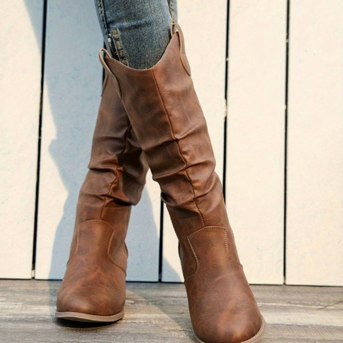 Sophia | Women's Wide-Calf Flat-Heel Pull-On Western Knee-High Boots
