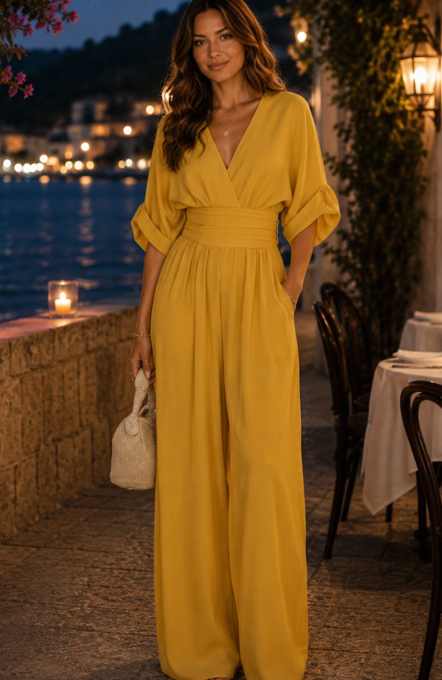 Olivia | Women's Wide-Leg V-Neck Retro Jumpsuit