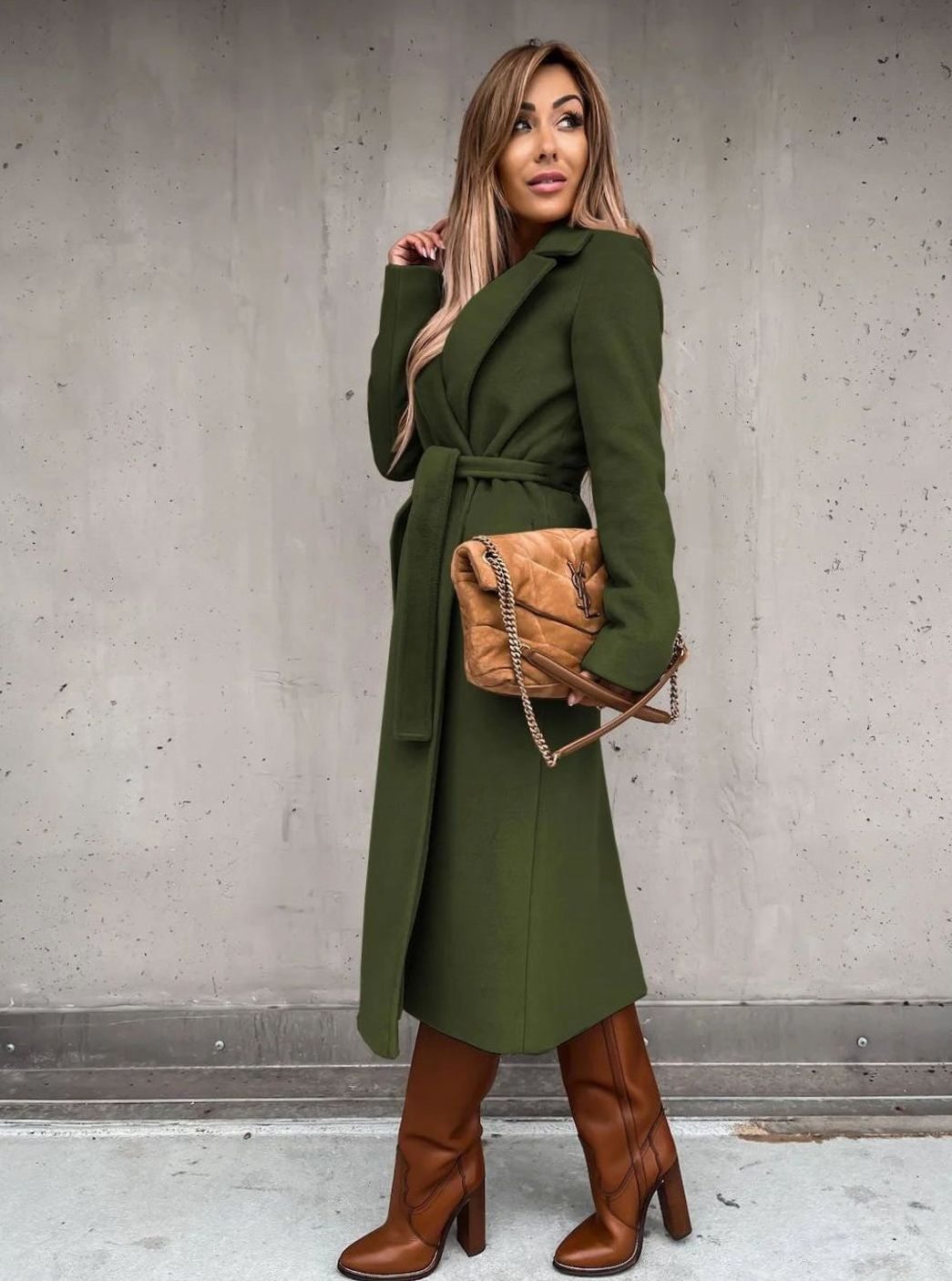 Amelia | Women's Winter Coat Long Belted Wool Blend Wrap Shawl Collar
