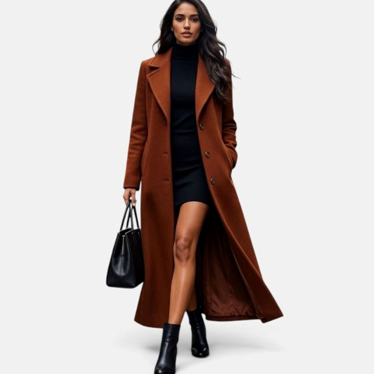 Layla | Women's Wool-Blend Lapel Collar Button-Front Long Coat