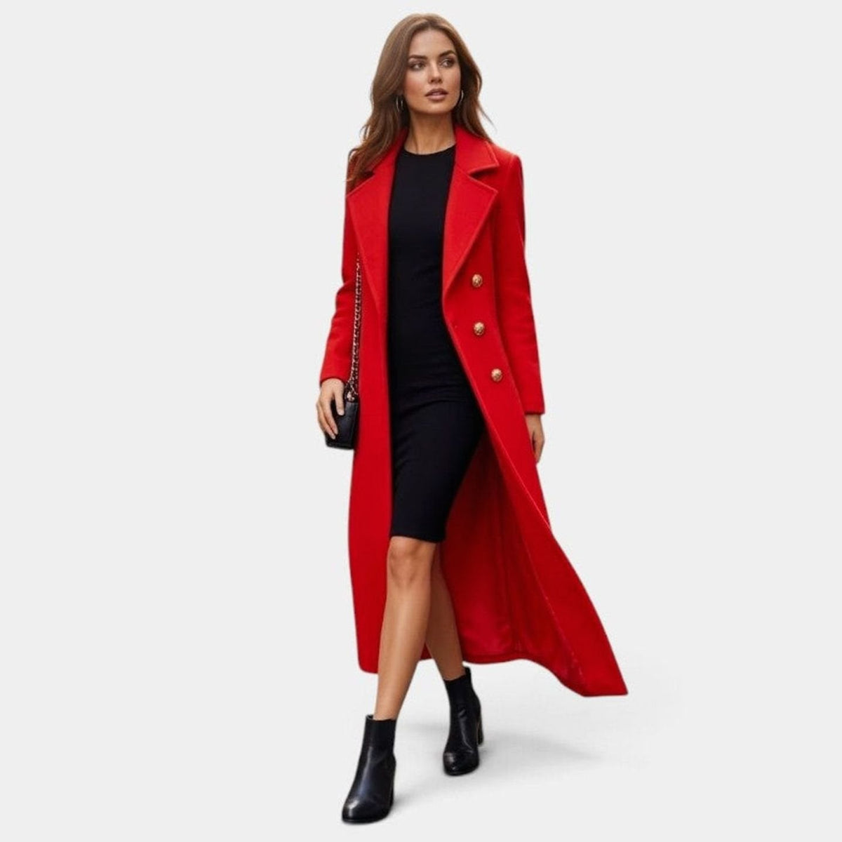 Layla | Women's Wool-Blend Lapel Collar Button-Front Long Coat