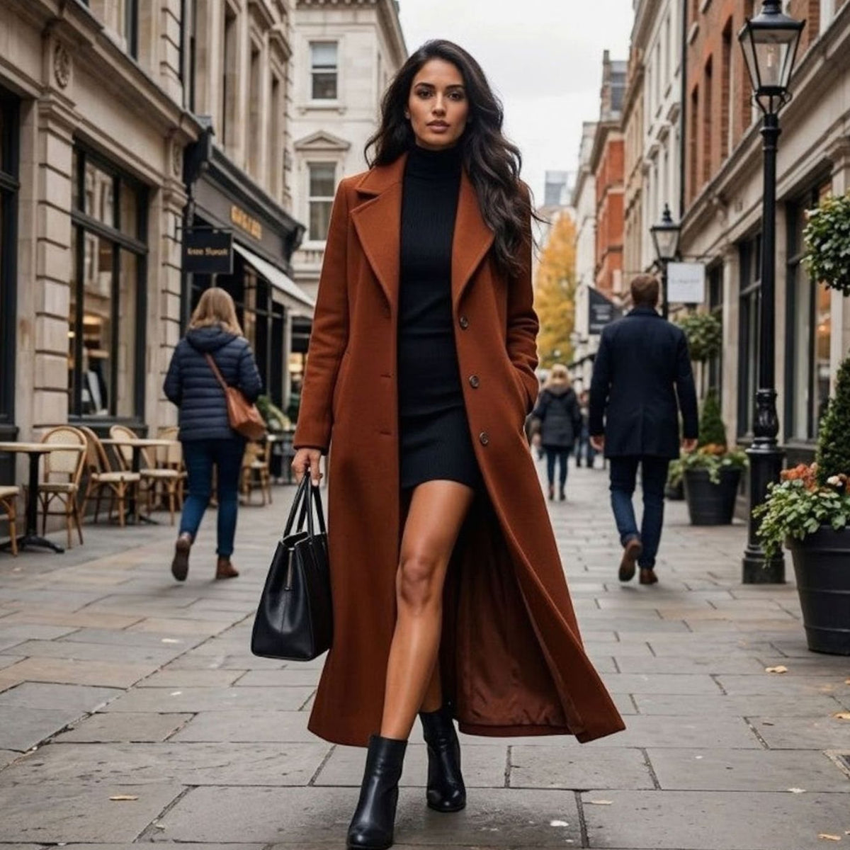 Layla | Women's Wool-Blend Lapel Collar Button-Front Long Coat
